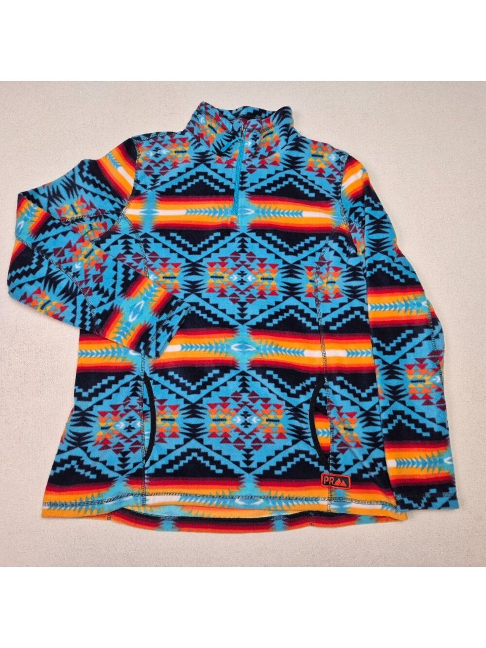 Powder River Outfitters Mens Southwestern Blk/Blu Fleece Pullover Sweater Sz XL